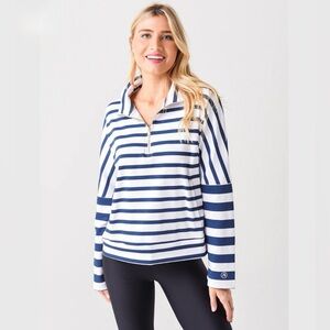 Addison Bay Delancey Pullover Navy White Stripe Half Zip Sweatshirt